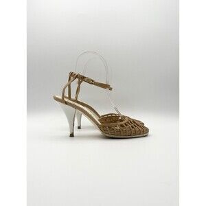 Chanel Brown Basketweave Leather CC Logo Ankle Strap Heels D'Orsay Size EU 36